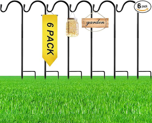 6 Pcs 15 Inch Shepherds Hook for Outdoor Adjustable Bird Feeder Pole Metal Steel Shepard Hooks for Hummingbird Stand Feeder Pole for Garden Plant, Lantern, Hanging Wedding Decor