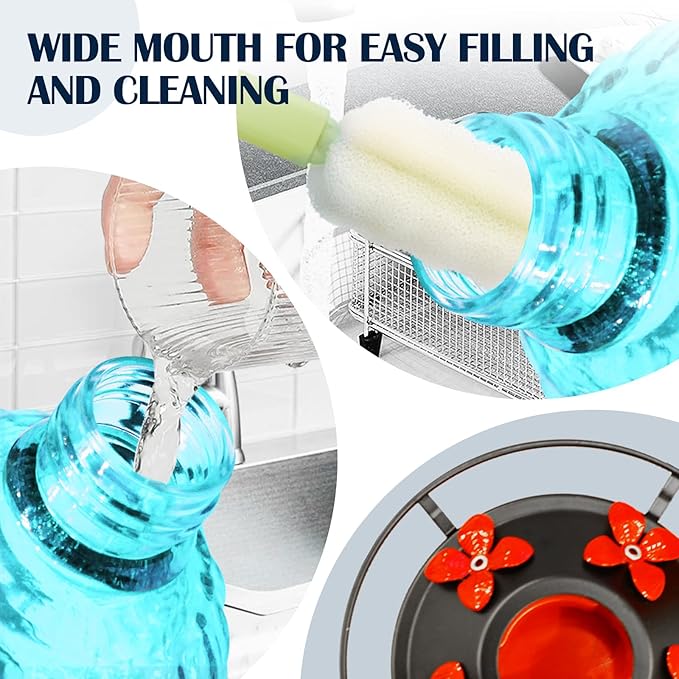 Glass Hummingbirds Feeder for Outdoors Hanging,25 OZ Humming Birds Feeder for Outdoors,Hummingbird Gifts,Gardening Gifts for Women(Blue)