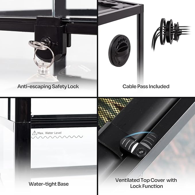 REPTIZOO 45 Gallon Glass Reptile Terrarium 24" x 18" x 24" Knock-Down Reptile Tank with Double Hinge Door and Top Screen Ventilation Easy Assembly Terrarium