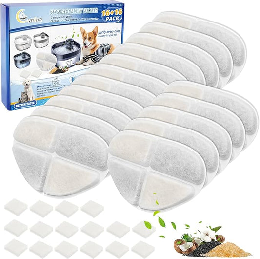 16+16 Pack Pet Water Fountain Filter Compatible with FEELNEEDY 7L/1.8Gal Dog Drinking Fountains(FN-W05), Cat Dispenser Bowl Filter Fit for Automatic Water Dispenser for Large Dogs