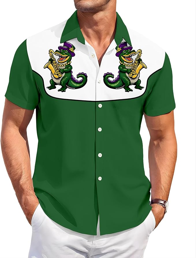 Men’s Hawaiian Shirt Western Cowboy Symmetrical Print Short Sleeve Button Down Casual Beach Holiday Summer Shirt