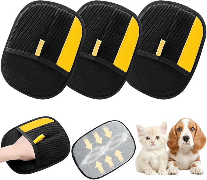 Pet Hair Removal Gloves,Electrostatic Gloves Pet Hair, Efficient Grooming Glove for Cats Dogs, Reusable Pet Hair Removal Tool for Couch, Furniture, Carpet, Curtain (3)