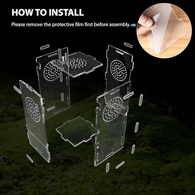 Jumping Spider Enclosure, Acrylic Praying Mantis Habitat, 8"*4"*4" Insect Terrarium, Small Reptile Cage Accessories with Secure Lock for Arboreal Tarantula, Snails, Bug, Lizard