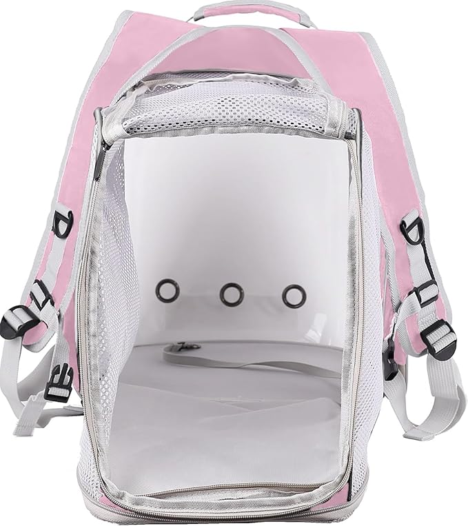 halinfer Dual Extension Pet Backpack Carrier for Large Cat and Small Puppy up to 20 Pounds, Clear Space Capsule Astronaut Transparent Bubble Window Pet Vet Travel Visit Bag