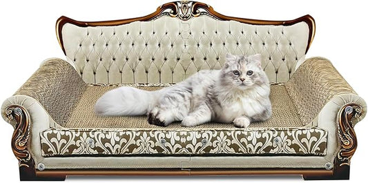 Luxury Cardboard Cat Scratcher Sofa Bed, Couch Shaped Scratching Board, Scratch Lounge with Catnip, Scratcher for Indoor Cats Large Grey