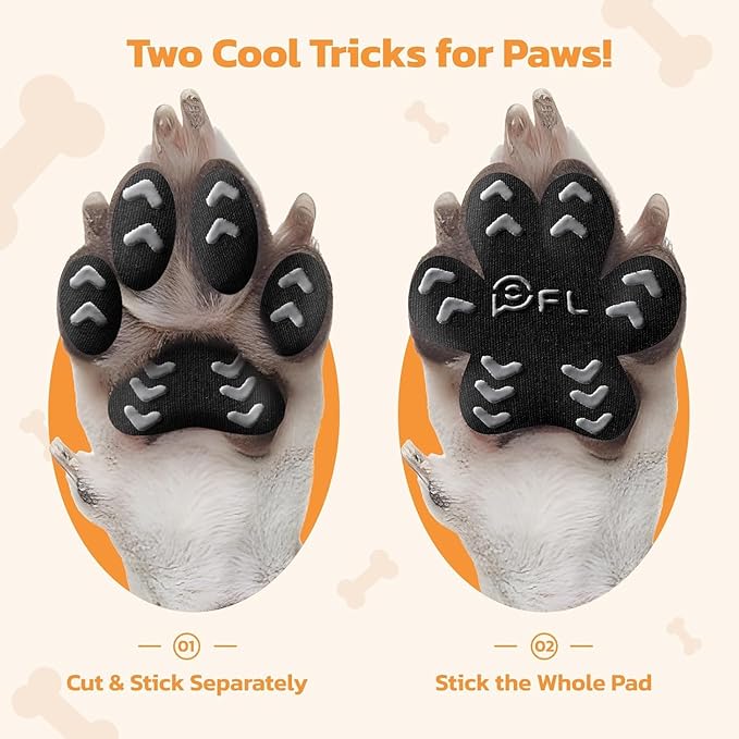 Anti Slip Dog Paw Protector Pads for Senior Dogs, Paw Pads for Dogs Traction, Disposable Self Adhesive Paw Grips for Old Dog on Slippery Hardwood Floor, Black 12 Sets (48pcs) M (11-20lbs)