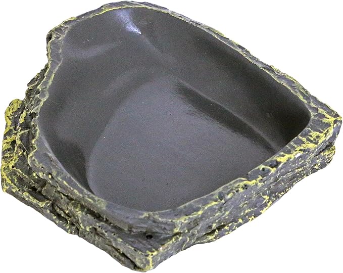 Reptile Rock Corner Water/Food Dish - Amphibians Rock Corner Food/Water Bowl, Made from Premium Non-Toxic Resin - Small Size