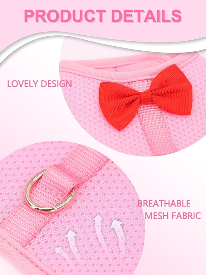 Bunny Harness and Leash Set for Walking Escape Proof,Mesh Breathable Adjustable Bunny Harness Camping Hiking Training for Ferret Kitten Puppy Red L (Chest:13.3-14.5")