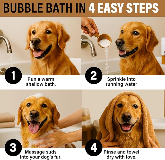 Dog Bubble Bath Shampoo Alternative – Smooth Amber Sandalwood Scent, Oatmeal & Honey Natural Pet Spa Soak, Gentle Puppy Wash, Dog Gift - 12 Baths (Amber Sandalwood)