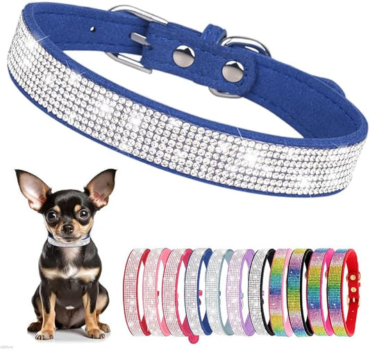 Rhinestone Dog Collar for Small Dogs, Bling Diamond Fancy Crystal Glitter Pretty Jewel Pet Puppy Collars for XXS XS Small Medium Large Breed Girl Dogs Female Cats Kitten, Blue XSmall