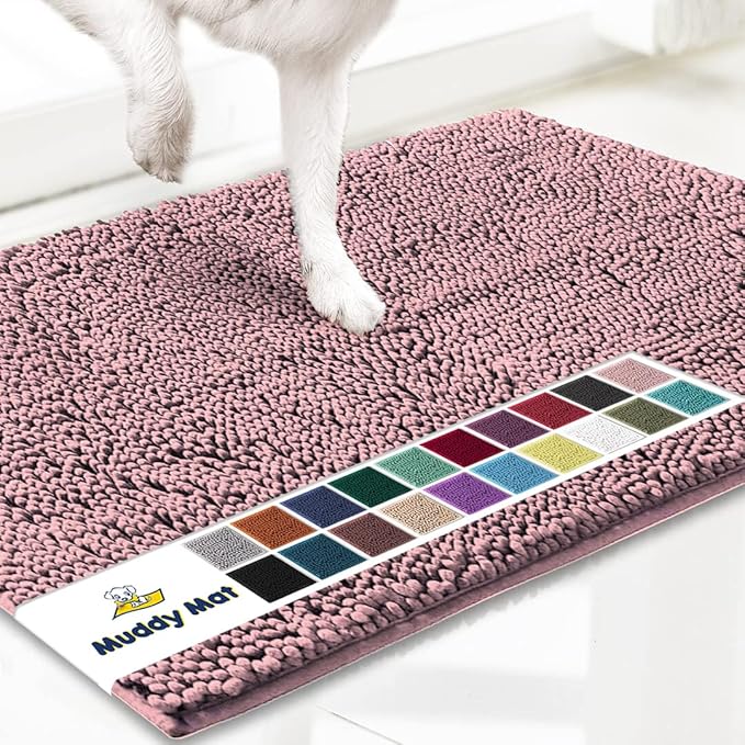 Muddy Mat® AS-SEEN-ON-TV Highly Absorbent Microfiber Door Mat and Pet Rug, Non Slip Thick Washable Area and Bath Mat Soft Chenille for Kitchen Bedroom Indoor and Outdoor - Light Pink 48" x 60"