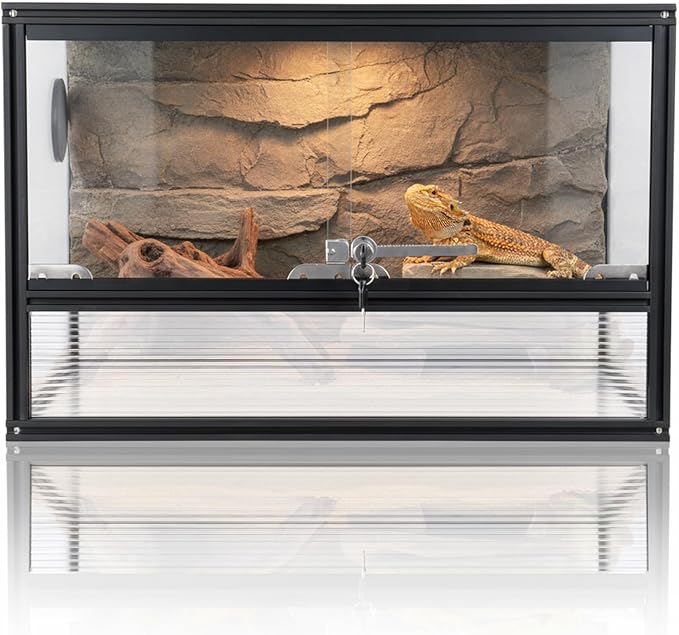 27 Gallon Bearded Dragon Tank, 24"x16"x16" Reptile Terrarium, Small Reptile Enclosure with Aluminum Frame, Mesh Top, Sliding Lock Doors