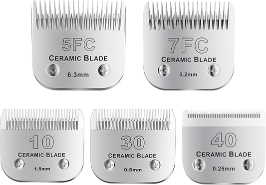 10Blades Dog Grooming Replacement Blades Compatible with Andis Pet Clipper/Oster A5/Wahl KM Series Dog Clipper,Ceramic Blade & Stainless Steel Blade (#10+30+40+5FC+7FC) 5Pack