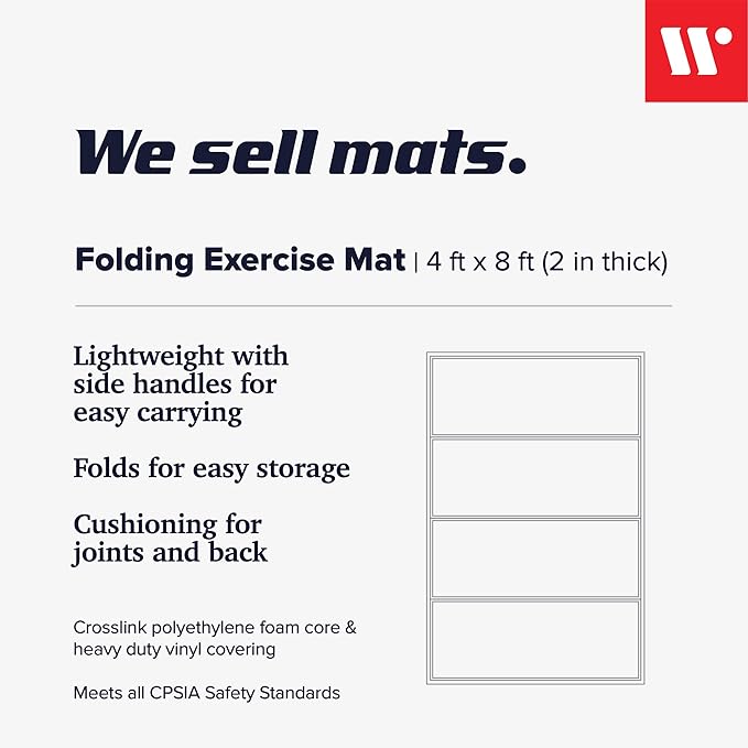 We Sell Mats - 4 ft x 8 ft x 2 in Personal Fitness & Exercise Mat for Home Workout - Lightweight and Folds for Carrying – All Purpose Home Gym Mat – Thick Mat for Yoga, Pilates, Stretches, and Floor Exercises