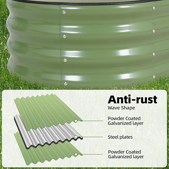 G GOOD GAIN Galvanized Metal Raised Garden Bed Kit - 4x2x1FT Outdoor Planter Box with Safety Edging and Gloves for Vegetables, Fruits, Flowers(Oliver Green, 2PC)