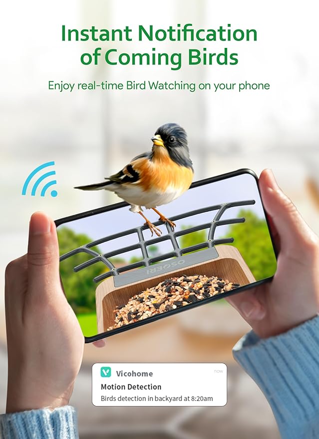 Osoeri Bird Feeder with Camera, Smart AI Identify Wild Bird Feeder Camera Solar Powered, Auto Capture Bird Videos & Motion Detection, DIY Add-ons & Hummingbird Feeder, Bird Camera Gift for Bird Lover