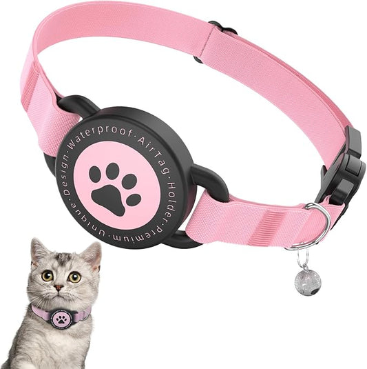 Airtag Cat Collar, Stretchy Kitten Collar with Apple Air Tag Holder, Lightweight and Comfortable, Ultra Elastic GPS Cat Collars for Cats Kittens and Puppies, 8-12.5 Inch, Pink