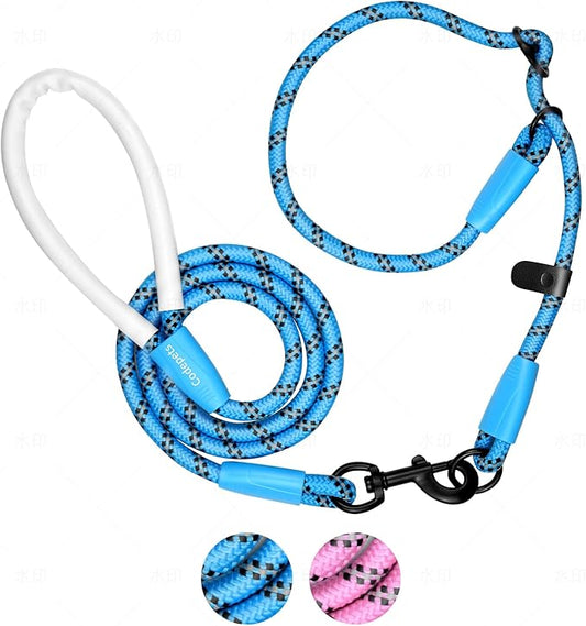 Detachable 2/5" Slip Lead, 4FT 6FT 8FT with Comfortable Silicone Handle Strong Rope Leash for Large Medium Small Dogs No Pull Highly Reflective Pet Training Leash (Blue-Black, 6FT)