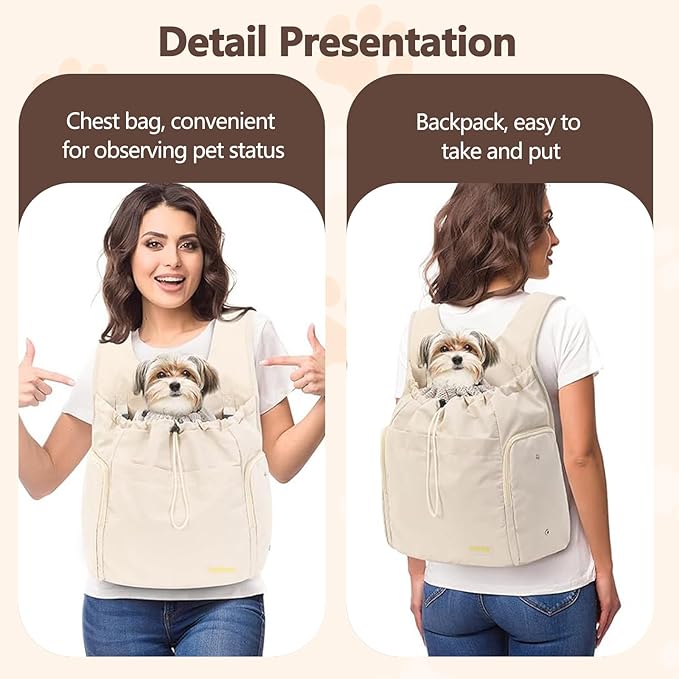 Dog Front Carrier Backpack, Adjustable Pet Cat Chest Ventilated Dog Carrier for Hiking Camping Travel, Ventilated Mesh Dog Travel Backpack(Off White)