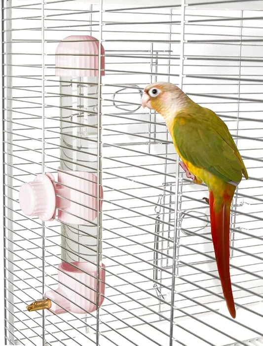 9.4 Fl Oz No Mess Bird Water Dispenser, Automatic Parrot Water Feeder with Spring Valve, Clear Cage Water Drinker for Parakeets Cockatiels Budgies Finch Lovebirds & Canary (Pink, 7.4 fl oz (220ml))