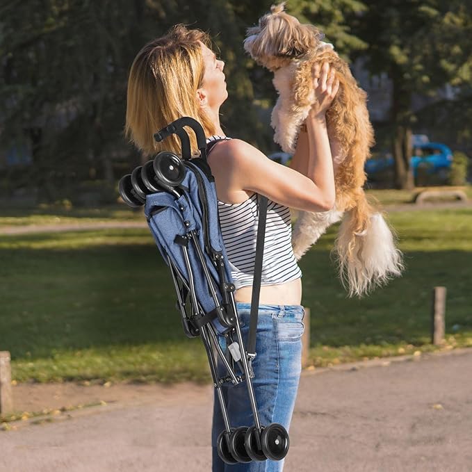 Wedyvko Travel Portable Dog Stroller, Pet Stroller for Small Puppy Dogs & Cats, Up to 33 lbs, Navy Blue