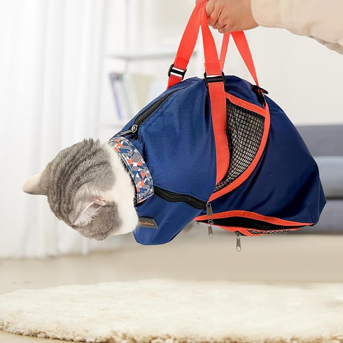 Cinf Cat Nail Clipping Cleaning Grooming Restraint Bag (Free Muzzle) Set No Scratching Biting for Bathing Nail Trimming Injecting Examining(Navy Blue,L)