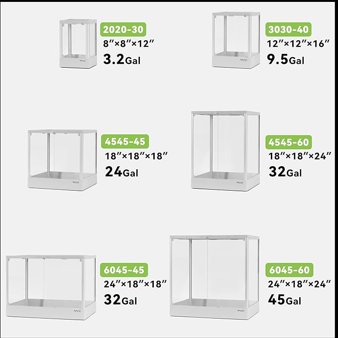 Reptile Glass Terrarium 12"x12"x16" 9.5 Gallon Knock-Down Dual-Locking Security Mesh Ventilation Durable Aluminum Frame Stackable Easy Assembly Customizable Side Panels (Glass or Insulated)