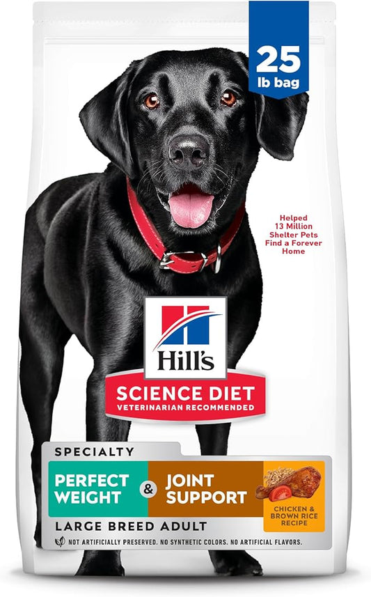 Hill's Science Diet Perfect Weight & Joint Support Large Breed Adult Dry Dog Food 1-5,Quality Protein for Weight Management & Joint Support, Chicken & Brown Rice, 25 lb. Bag