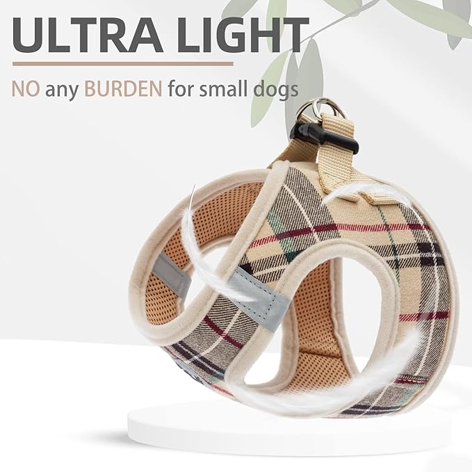 PUPTECK Adjustable Dog Harness Collar and Leash Set Step in No Pull Pet Harness for Small Medium Dogs Puppy and Cats Outdoor Walking Running, Soft Mesh Padded Reflective Vest Harnesses, Beige L