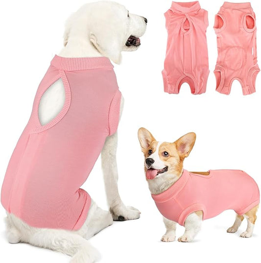 Lukovee Recovery Suit for Dogs, Onesie Surgery Recovery Suit for Female Male Dogs, Abdominal Wounds Cone E-Collar Alternative Prevent Licking Spay Recovery Suit (Peach,XXL)