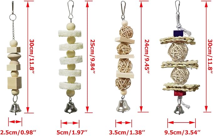 BWOGUE 7 Pack Bird Parrot Toys - Natural Wood Chewing, Climbing, Hanging & Hammock Toys for Small Parakeets, Cockatiels, Conures, Finches, Budgie, Parrots, Love Birds