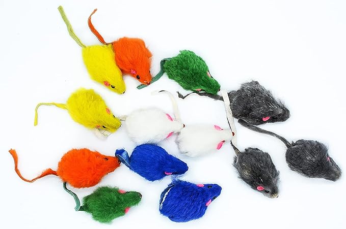 20 PCS Furry Squeak Mouse Rattle Sound Plush Mice Fur Interactive Catch Play Catcher Pet Kitten Cat Toys (Random Color)