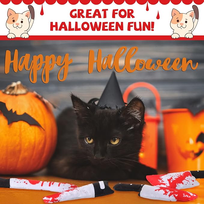 Honoson 8 Pcs Knife Cat Chew Toys Catnip Toys Interactive Stuffed Kitten Chew Toys Teething Resistant for Christmas Halloween Indoor Kitten Cats Boredom Relief Teeth Cleaning(Knife Pattern)