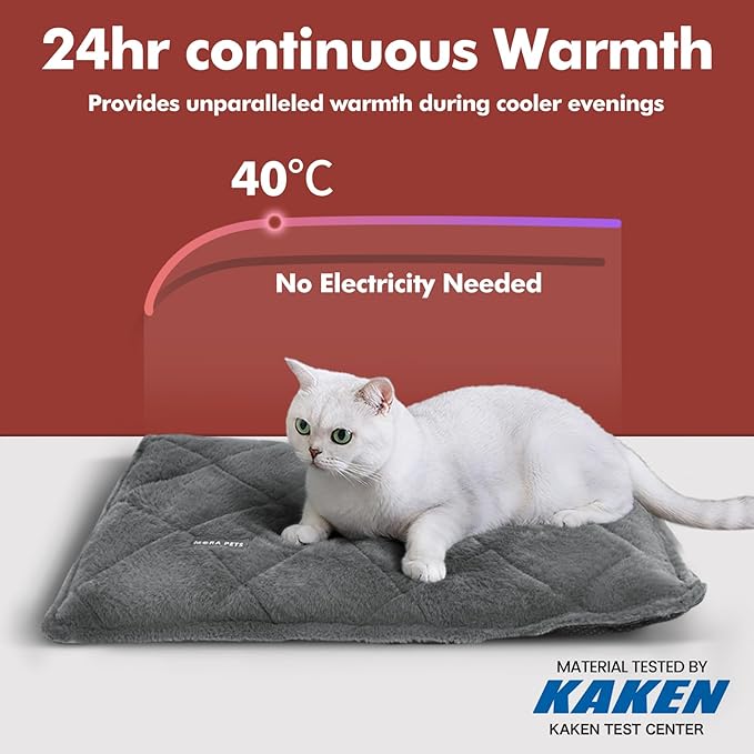 Mora Pets Self Heating Cat Bed Self Warming Cat Bed Thick Thermal Pet Bed Mat 24 x 18 Inches Removable Washable Cover for Outdoor Indoor Cats and Dogs Fur Grey Small