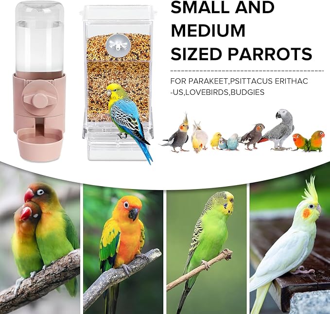 No Mess Bird Feeder Water Dispenser Set, Bird Feeder for Cage, Cage Accessories for Cockatiels, Finches, Budgies and Canaries