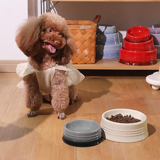 Sweejar Gradient Dog Bowl, Ceramic Dog Food Dish for Large Dogs and Large Cat, Porcelain Pet Bowl for Food and Water 32 oz (Beige)