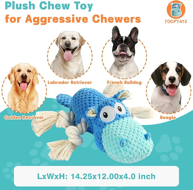 Squeaky Dog Toys - Plush Stuffed Animal Dog Toys for Large, Medium, Small Dogs to Keep Them Busy (Blue, Large)