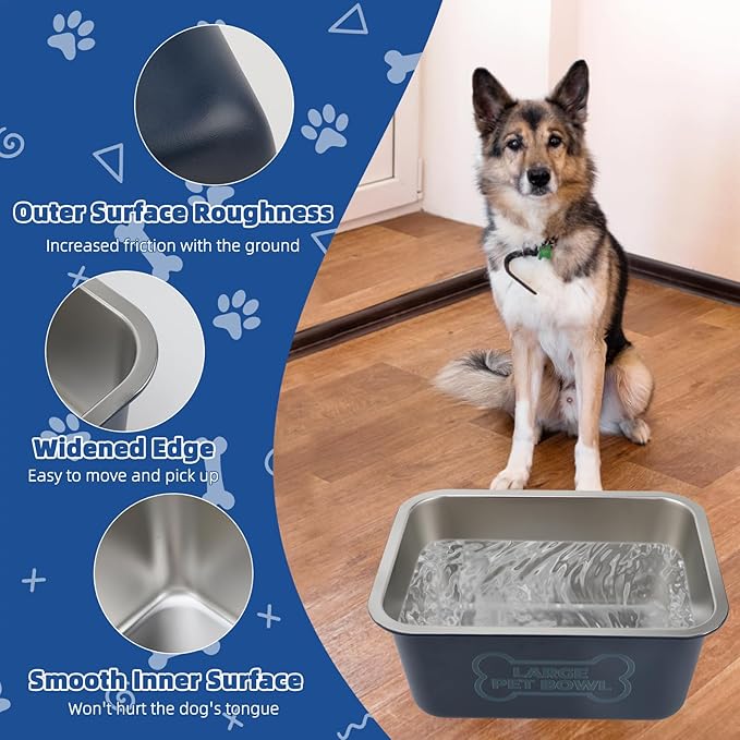 3 Gallons Large Dog Water Bowl, High Capacity Stainless Steel Dog Bowls, Indoor Outdoor Water Bowl for Dogs Metal Pet Food Dish for Medium Large Giant Breed Easy to Clean (Blue)
