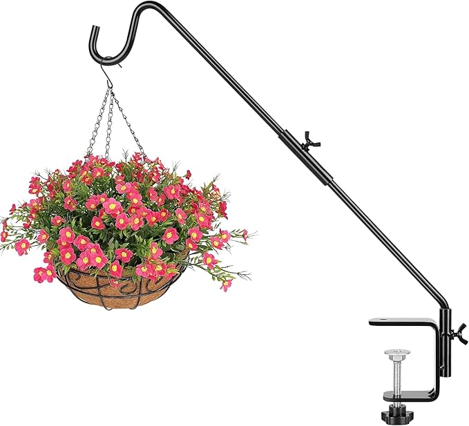 BOLITE Heavy Duty Deck Hook, 20 Inch Bird Feeder Hanger for Hummingbird Feeders, Planters, Lanterns, Wind Chimes, 360° Rotatable Arm, Black