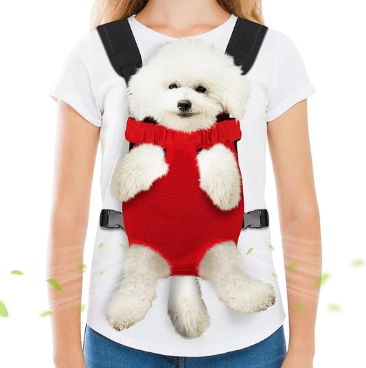 Pet Carrier Backpack, Hands-Free Adjustable Dog Front Carrier Legs Out & Easy-Fit Dog Backpack Carrier for Hiking Camping Traveling Cycling for Small Dogs and Rabbits (Medium, Red)