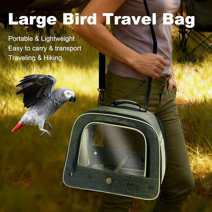halinfer Bird Carry Carrier to Transport Large Size Parrot, Portable Bag with Metal Tray and Grid for Medium and Large Birds Like African Grey, Long Tail Cockatiel and Parrot
