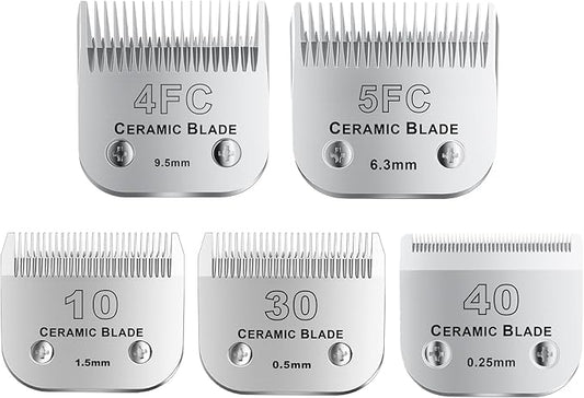 10Blades Dog Grooming Replacement Blades Compatible with Andis Pet Clipper/Oster A5/Wahl KM Series Dog Clipper,Ceramic Blade & Stainless Steel Blade (#10+30+40+4FC+5FC) 5Pack