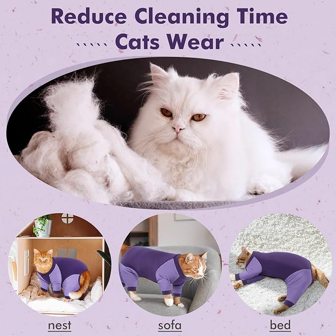 DENTRUN Cat Recovery Suit - Hair Sticky Onesie, Kitten Surgical Cone Alternative Shirts for Female Male Recovery After Surgery, Hair Spreading Prevent Clothes Pajama Apparel for Cats Only