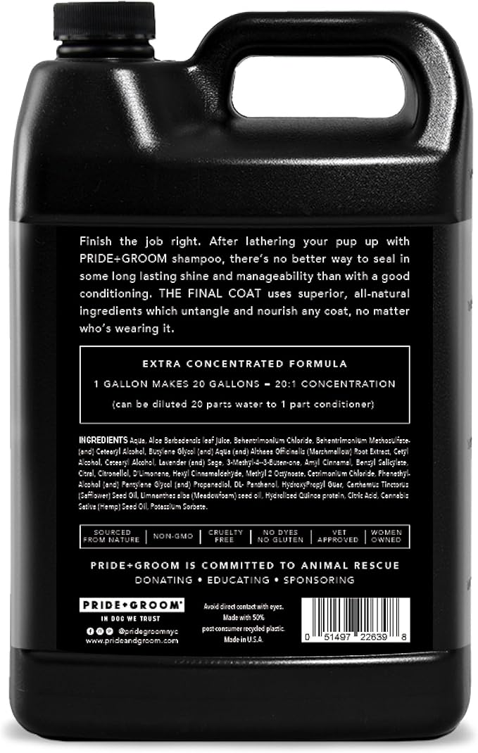 Pride and Groom The Final Coat | Grooming Conditioner That Extends The Life of a Groom | Tearless All Natural Ingredients That Untangle, Nourish, and Add Shine for All Dogs – 128oz