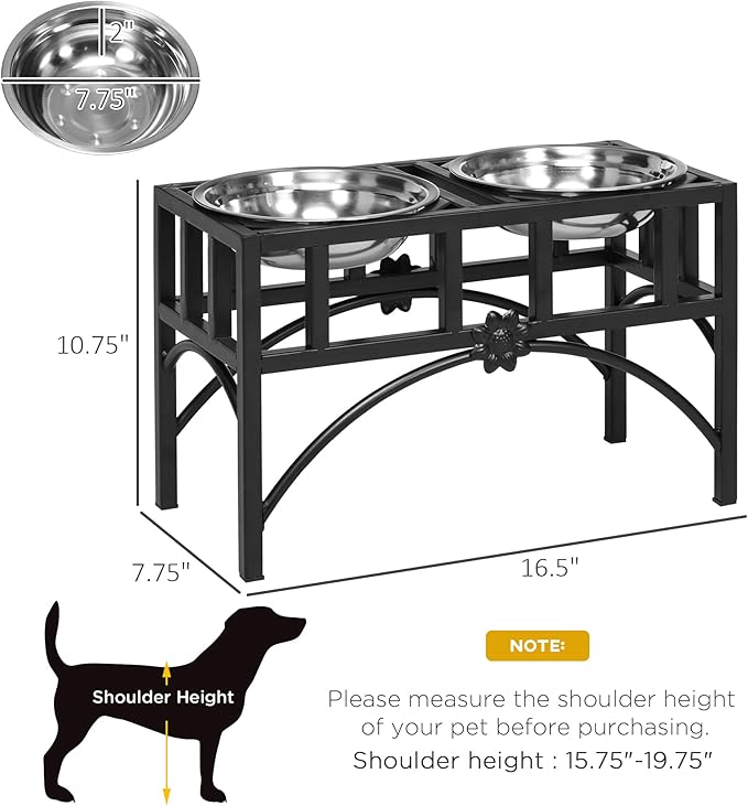 PawHut Elevated Dog Bowls, Double Stainless Steel Heavy Duty Dog Food Bowl Elevated Pet Feeding Station, 10.5" H