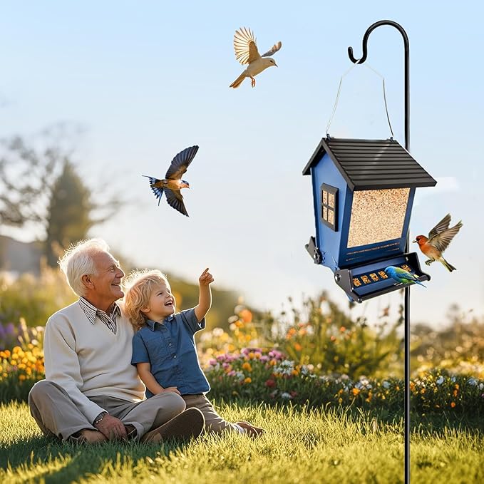 LSCQYYCCSquirrel Proof Bird Feeders for Outdoors Hanging, 5LB Capacity Metal Wild Birdfeeders Outside Hanging,Large Feeder That Attracts Cardinals, Chickadees, and More Birds-One in Blue