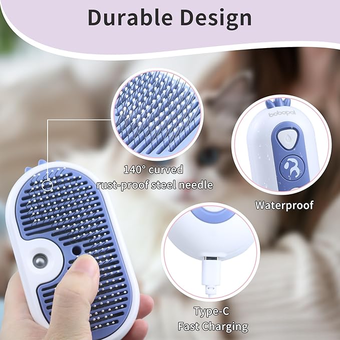 Cat Steam Brush, 3-in-1 Pet Steam Brush for Cats Shedding & Grooming, Brushes for Indoor Cats, Anti-Static Hair Removal Comb with Water Tank, Gentle Grooming Supplies for Long & Short Hair