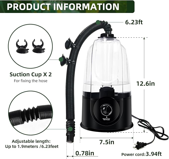 Coospider 3.8L Reptile Fogger Mister, Quiet Reptile Humidifier for Reptiles Tank, Terrarium Humidifiers with Extended Tube, Automatic Reptile Misting System for Reptiles Amphibians Herps Vivarium