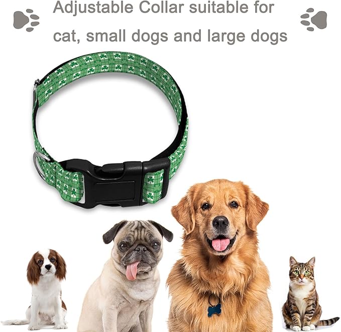 Green Shamrock Plaid Dog Collar St Patrick's Day Cat Big Neck Collars Soft for Small Extra Large Heavy Duty Pet Dogs