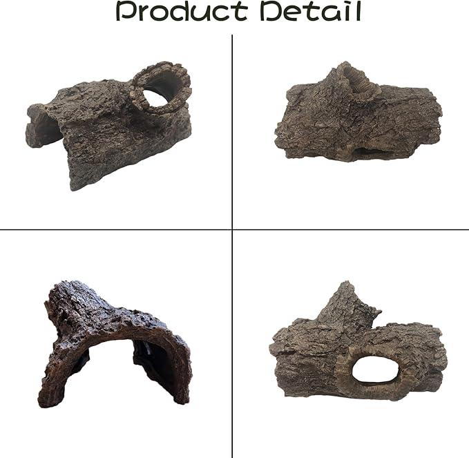 Tfwadmx Leopard Gecko Hide, 7" Reptile Hideout, Resin Simulated Hollow Log for Aquarium, Betta Fish Hideout, Reptile Tank Accessories for Corn Snakes, Young Lizards, Hermit Crabs, Frogs